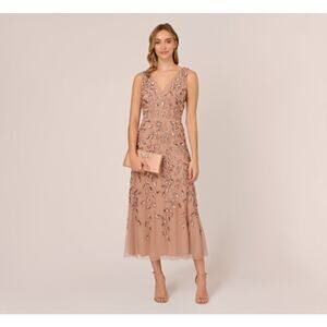 Adrianna Papell Petite Floral Beaded Ankle Length Sleeveless Gown 2P NWT Glam